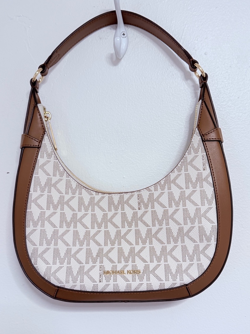 Michael Kors Vanilla and Brown Signature Shoulder Hobo